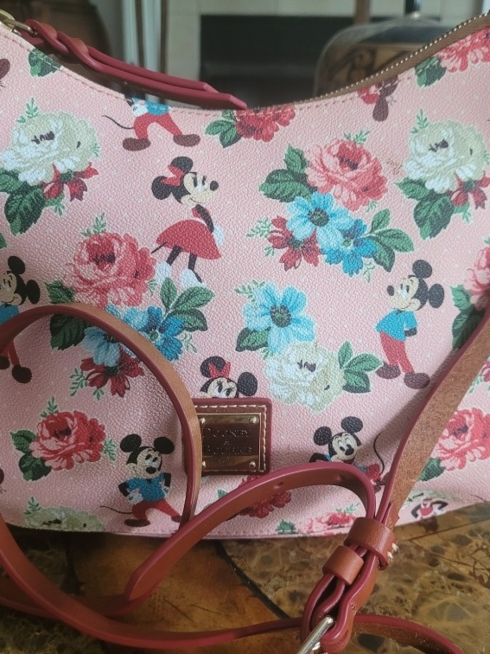 Dooney & Bourke Floral Pink Mickey Print Crossbody Bag